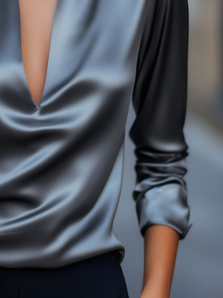 Lumenline Signature Spring V Neck Satin Blouse For Women