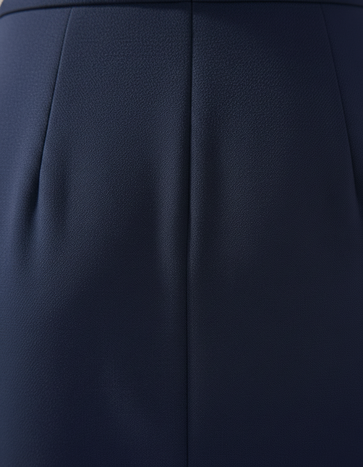 Navy Blue Midi Dress For Women, Tailored Fit With Button Front And Side Slit