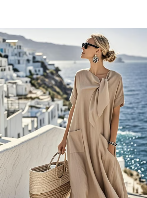 Astrae Dress With Neck Tie, Pockets And Light Feminine Relaxed Fit For Everyday Comfort
