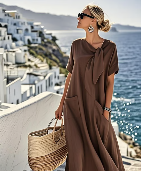 Aurelia Dress With Neck Tie Pockets Relaxed Fit Silhouette