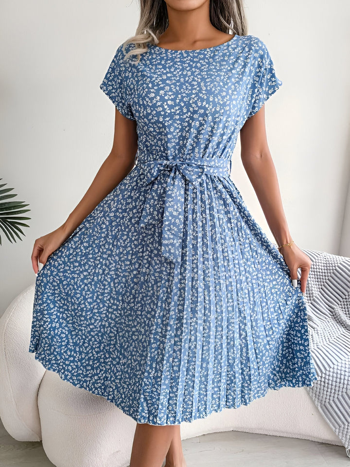 NovaBloom Floral Pleated Elegance Dress For Sunny Day Celebrations And Special Occasions