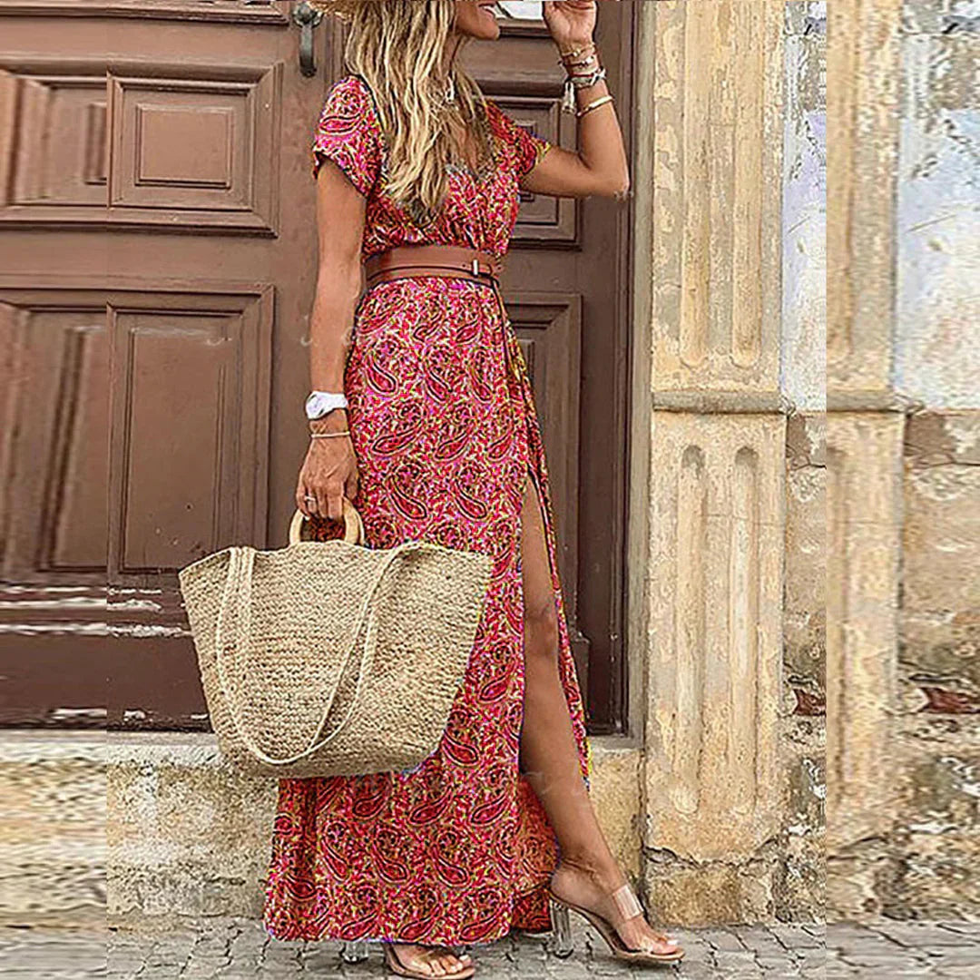 Celestia Boutique Airy Boho Maxi Dress With Matching Belt