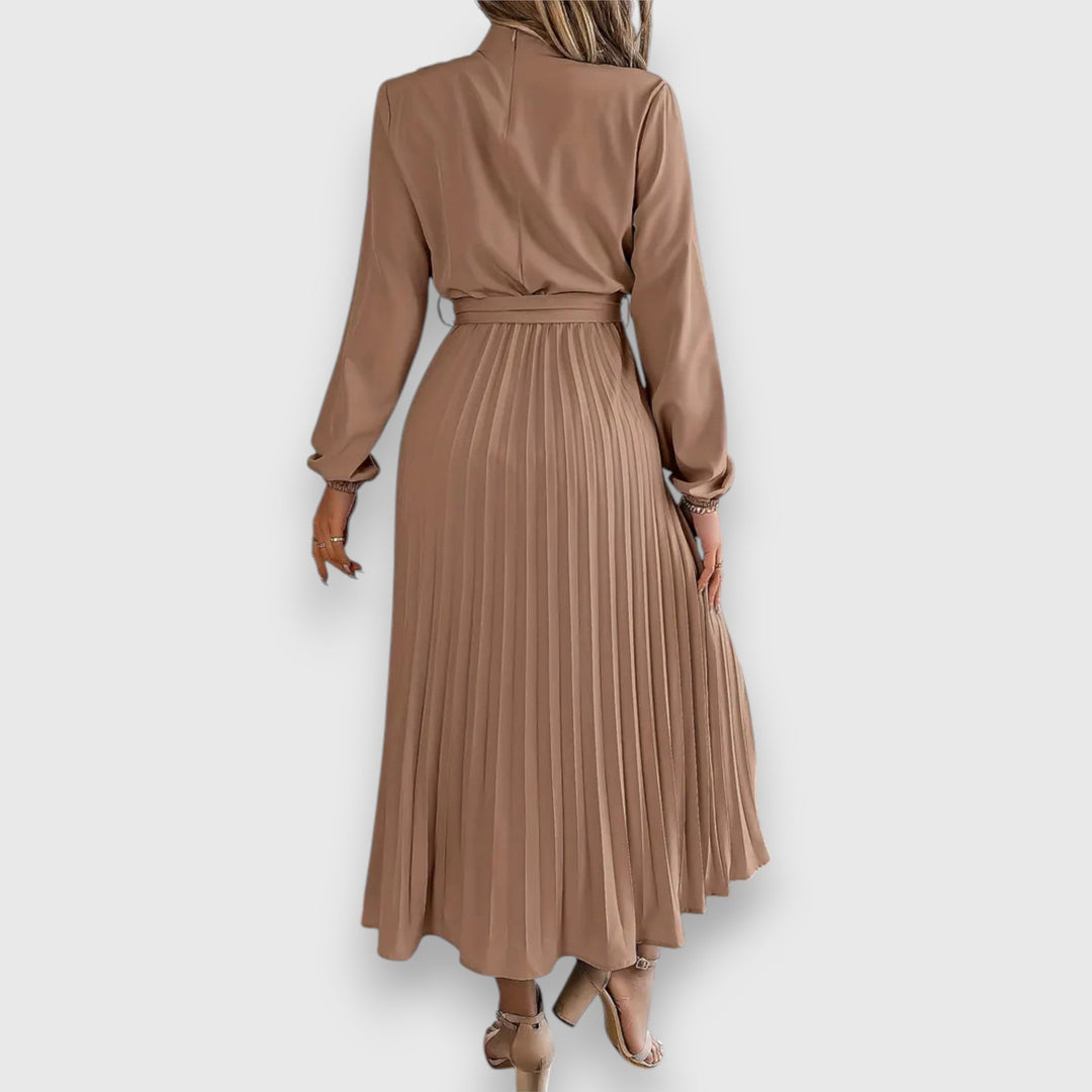 Nova Bloom Elegant Pleated Midi Dress, Classic Look