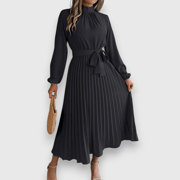Nova Bloom Elegant Pleated Midi Dress, Classic Look