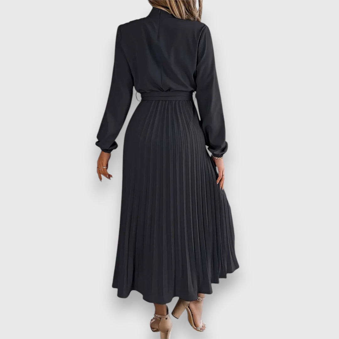 Nova Bloom Elegant Pleated Midi Dress, Classic Look