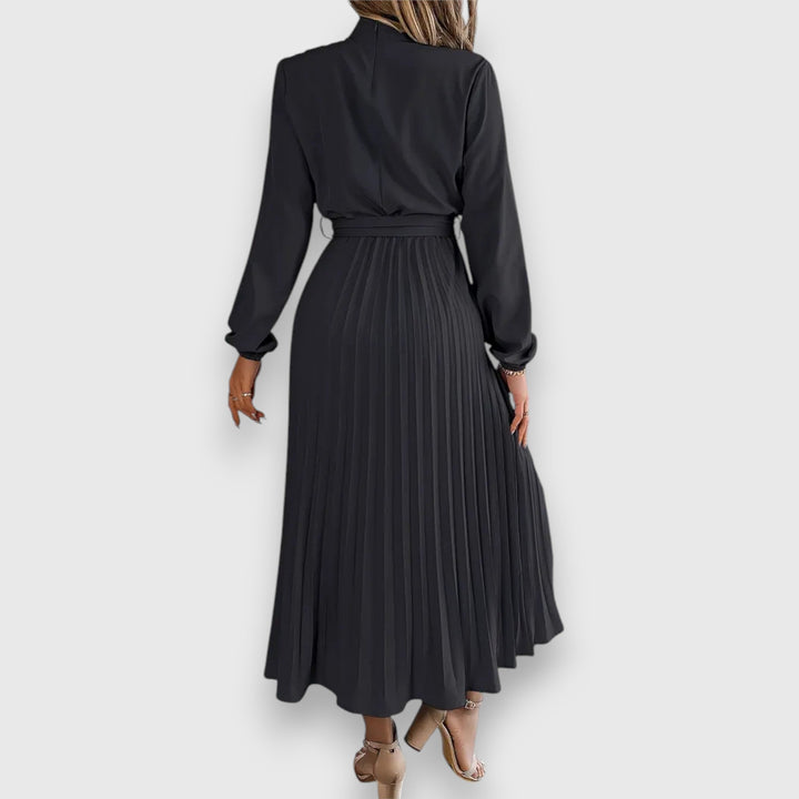 Nova Bloom Elegant Pleated Midi Dress, Classic Look