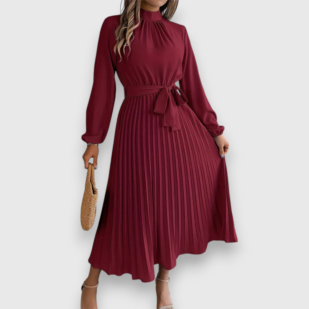 Nova Bloom Elegant Pleated Midi Dress, Classic Look