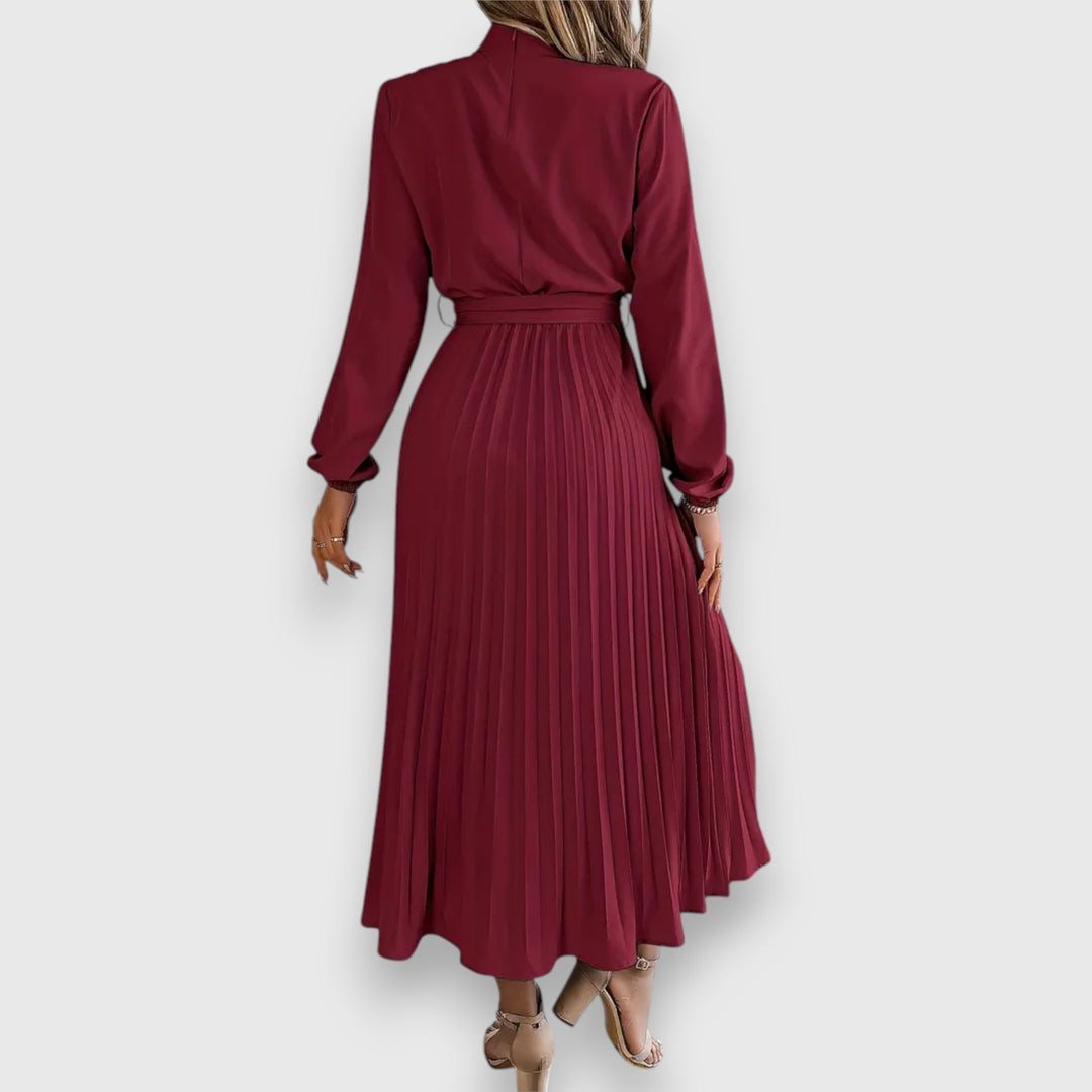Nova Bloom Elegant Pleated Midi Dress, Classic Look