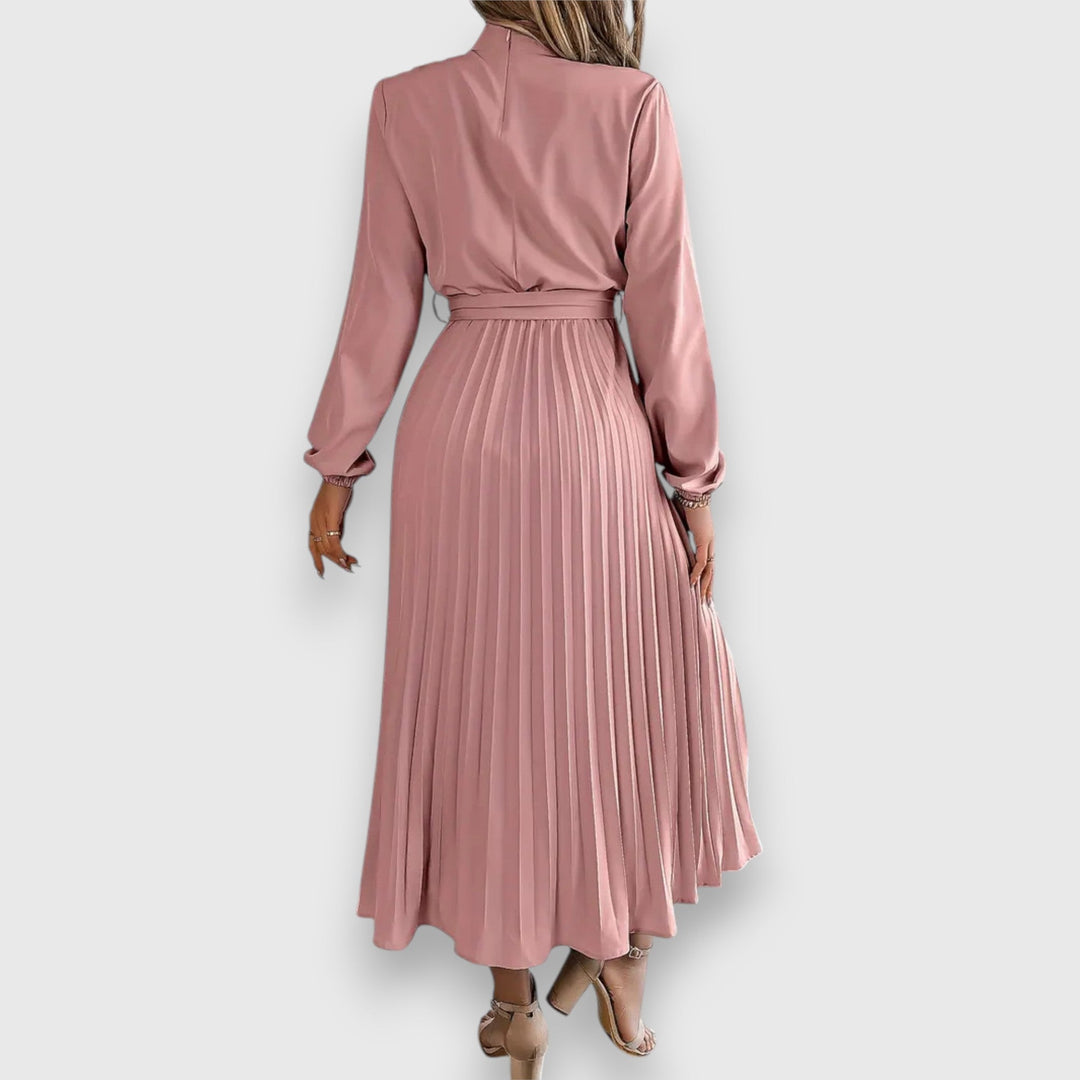 Nova Bloom Elegant Pleated Midi Dress, Classic Look