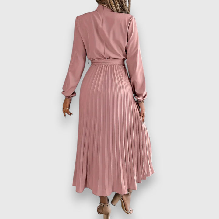 Nova Bloom Elegant Pleated Midi Dress, Classic Look