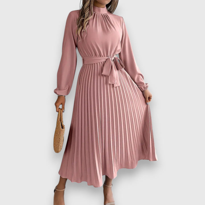 Nova Bloom Elegant Pleated Midi Dress, Classic Look