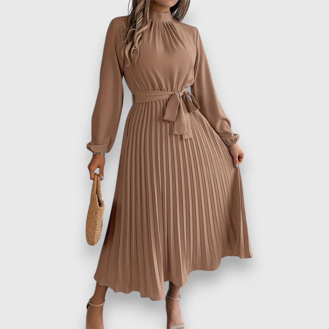 Nova Bloom Elegant Pleated Midi Dress, Classic Look