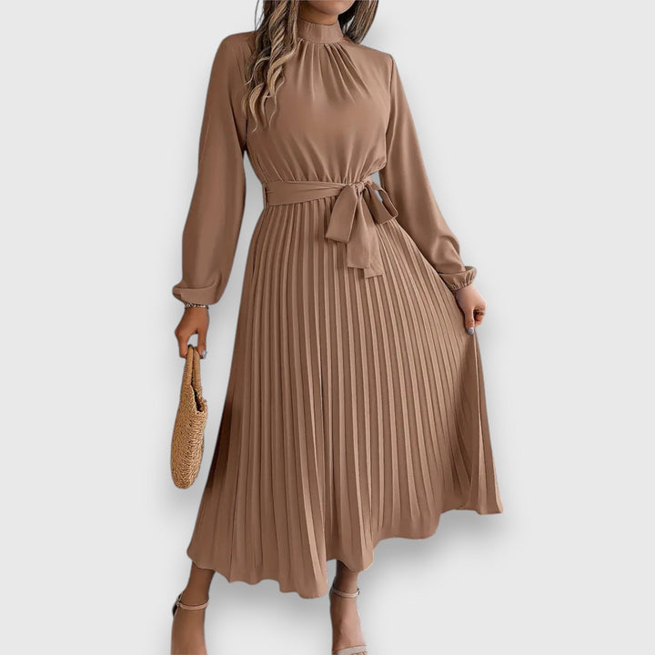 Nova Bloom Elegant Pleated Midi Dress, Classic Look