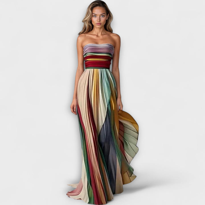 Astra Pleated Rainbow Strapless Dress for Summer Event