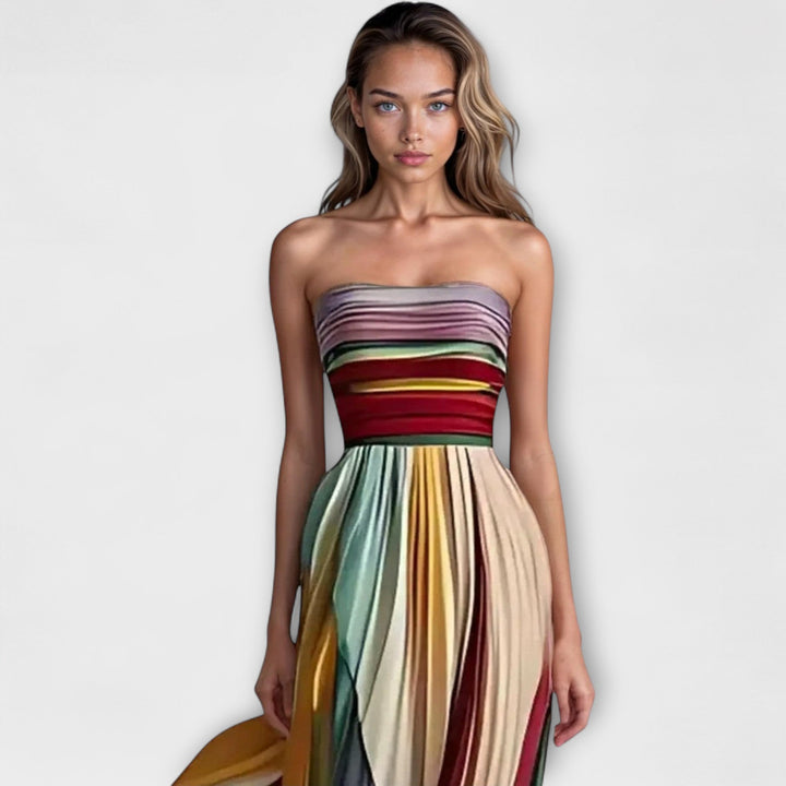 Astra Pleated Rainbow Strapless Dress for Summer Event