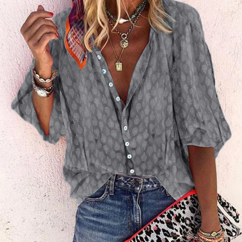 Luna Bloom Women Printed Button-Down Casual Blouse