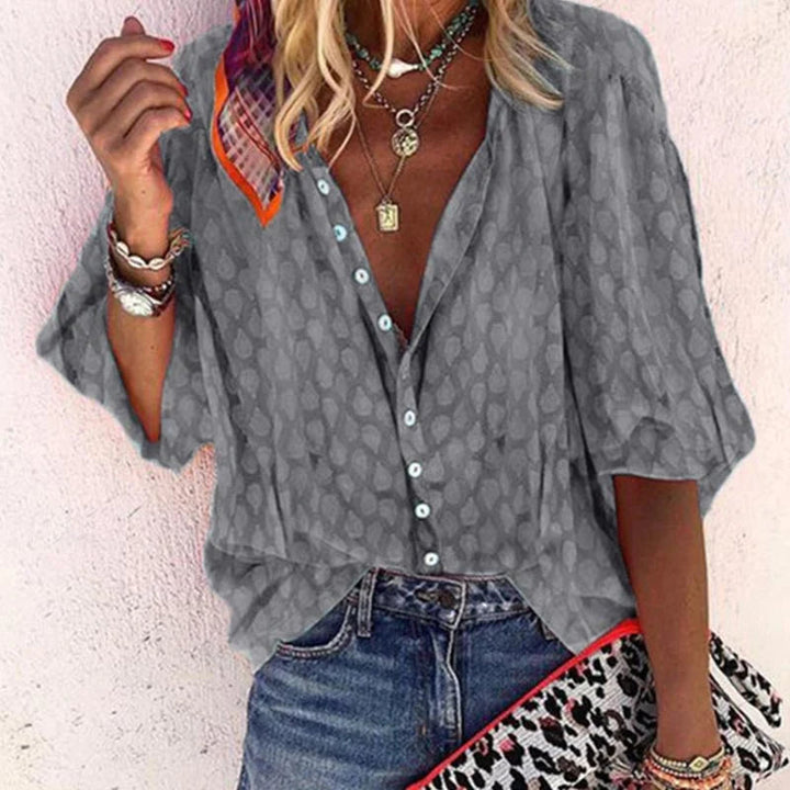 Aurora Women Patterned Button Down Casual Summer Blouse