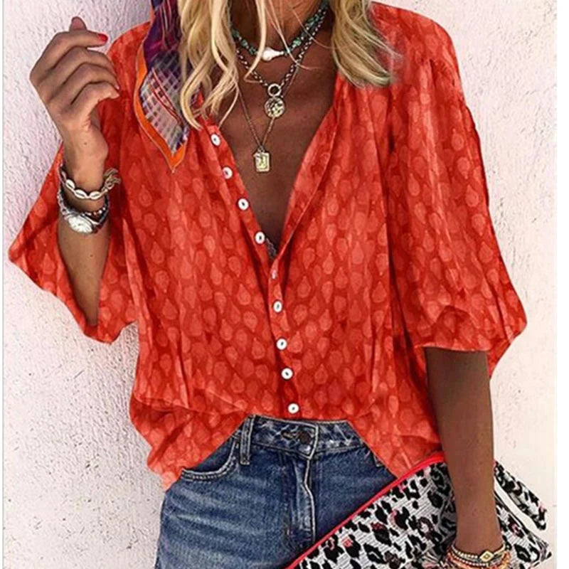 Luna Bloom Women Printed Button-Down Casual Blouse