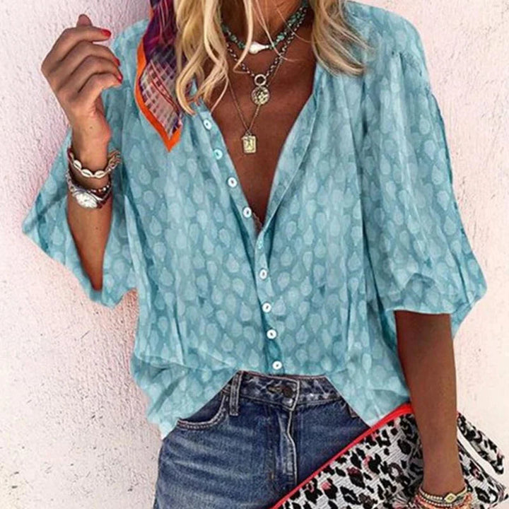 Luna Bloom Women Printed Button-Down Casual Blouse