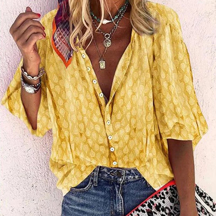Aurora Women Patterned Button Down Casual Summer Blouse