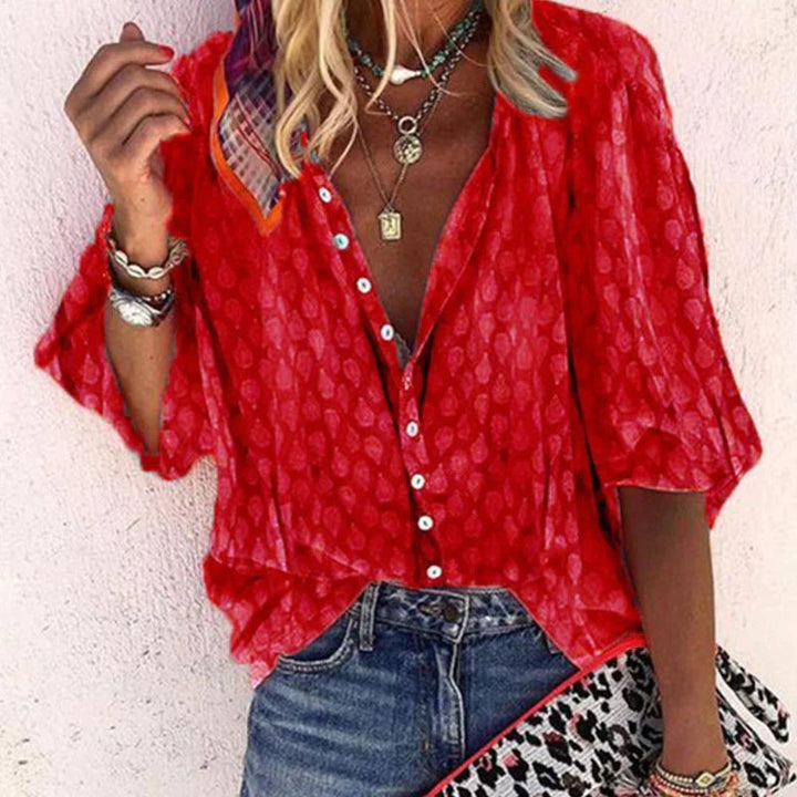 Aurora Women Patterned Button Down Casual Summer Blouse